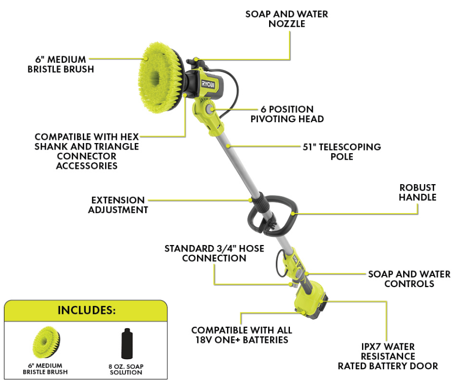 18V ONE+ SOAP DISPENSING TELESCOPING SCRUBBER