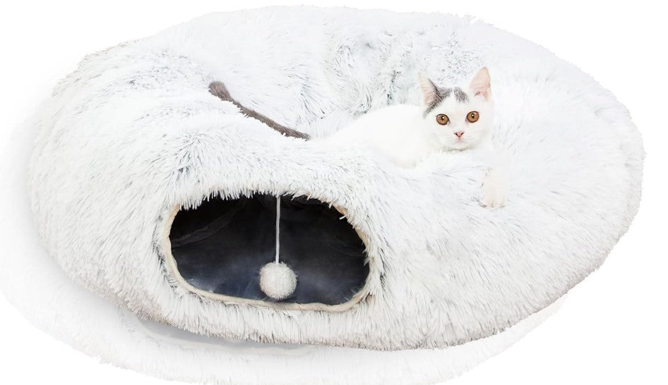 Warm Fluffy Plush Cat Dog Tunnel Bed