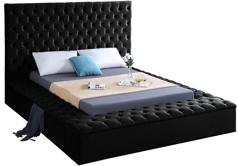 Velvet Upholstered Bed with Deep Button