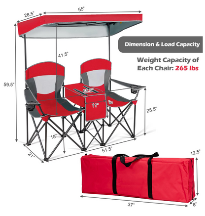 2-person Camping Chairs Double Sunshade Chairs w Canop