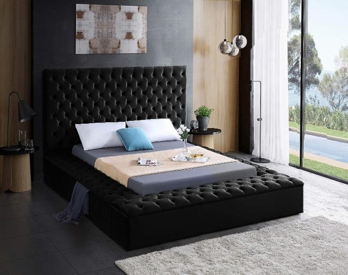 Velvet Upholstered Bed with Deep Button