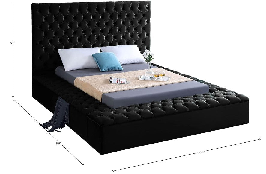 Velvet Upholstered Bed with Deep Button