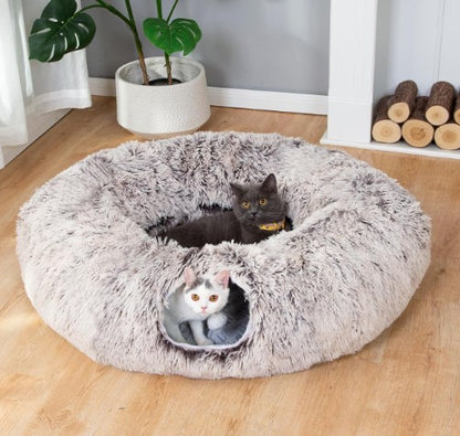 Warm Fluffy Plush Cat Dog Tunnel Bed