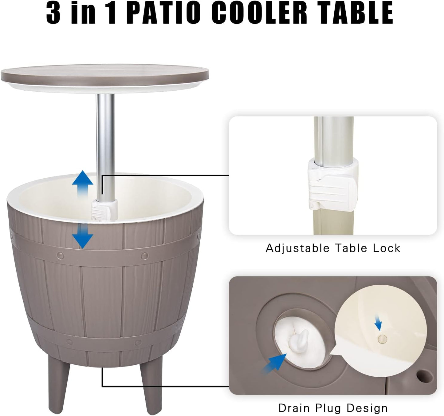 Adjustable Patio Table with Cooler