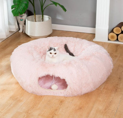 Warm Fluffy Plush Cat Dog Tunnel Bed