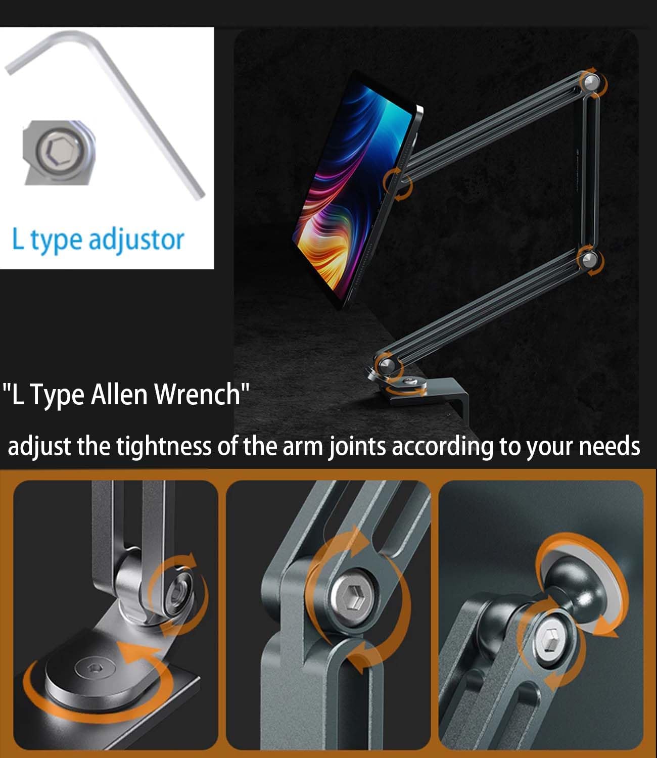 Aluminum Alloy Tablet Arm Stand for Desk or Bed