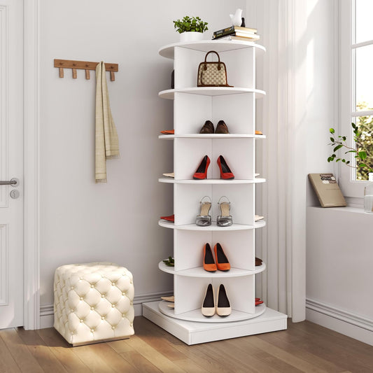 Wooden 6-Tier Spinning Shoe Rack Tower